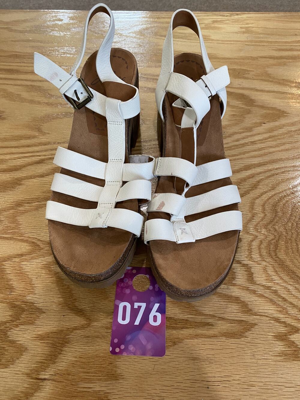 Zodiac Women's 11 White Leather Slip-On Buckle Slingback Chunky Heeled Sandals